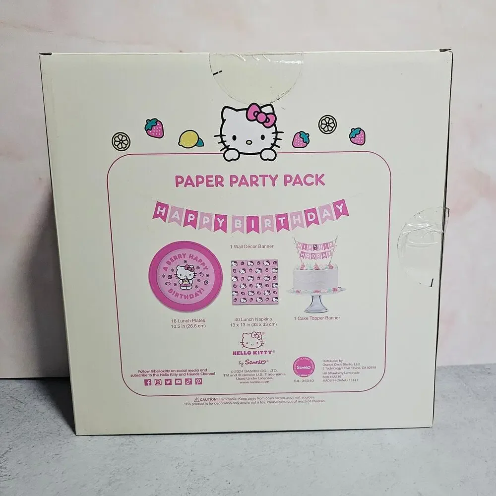 HELLO KITTY Paper Party Pack Strawberry Plates Napkins Banner Cake Topper